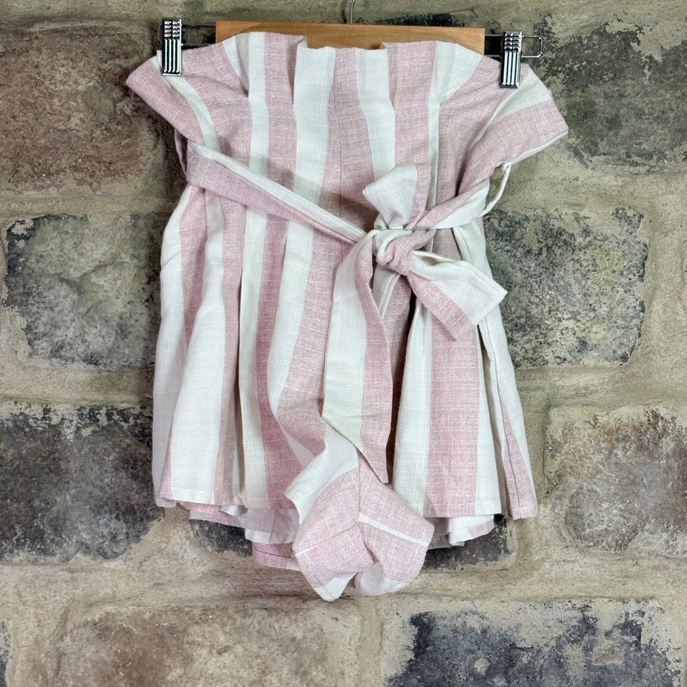 Here Comes The Sun Pink White Striped Paperbag Waist Shorts Sm High Rise Belted